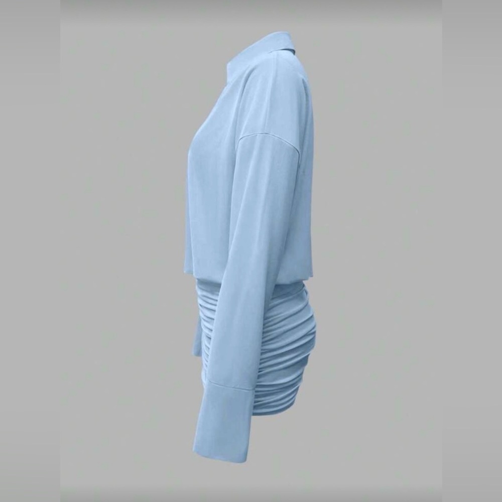 Light Blue Ruched Mini Dress - Picture 4 of 4
